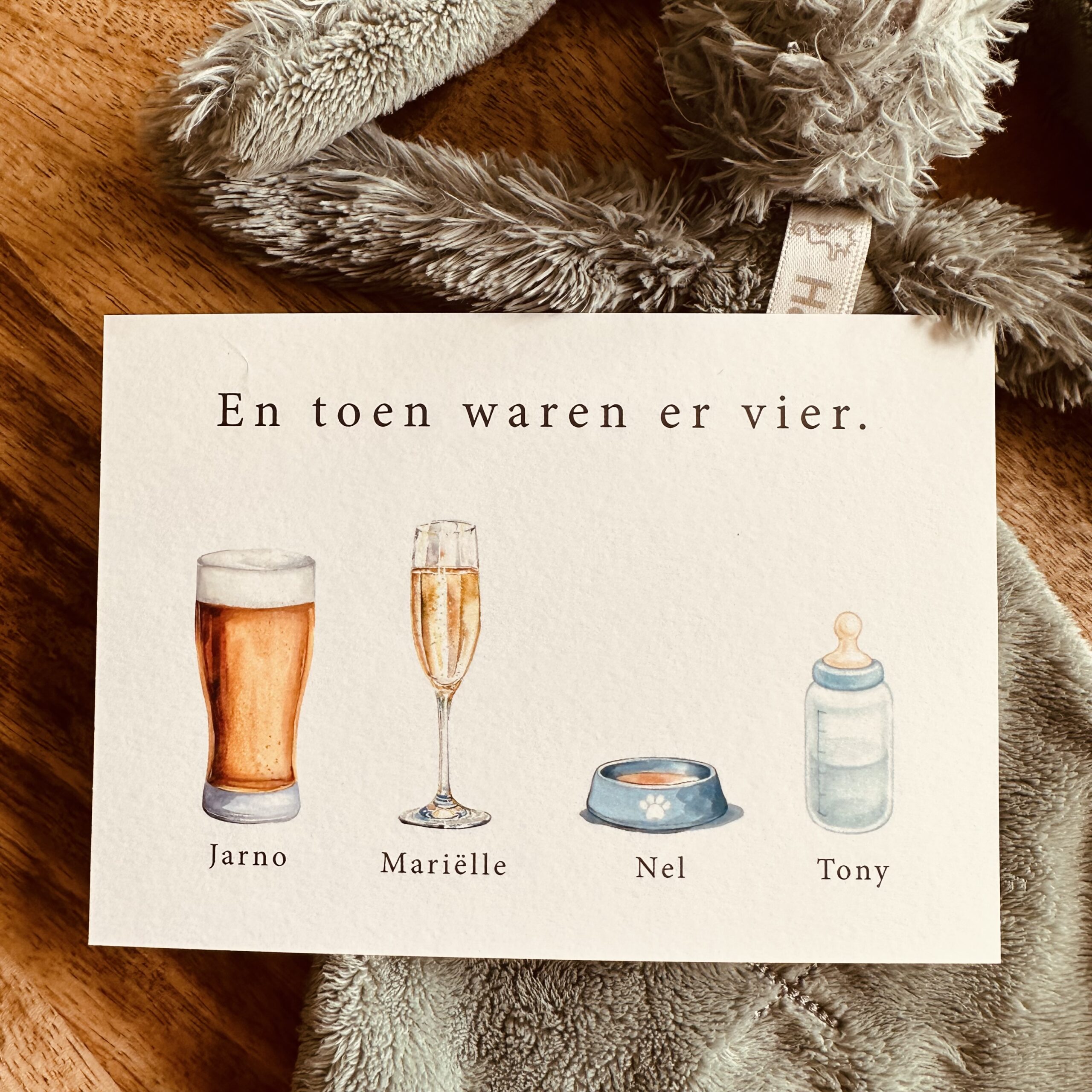 Geboortekaartje Jongen, gezin met hond